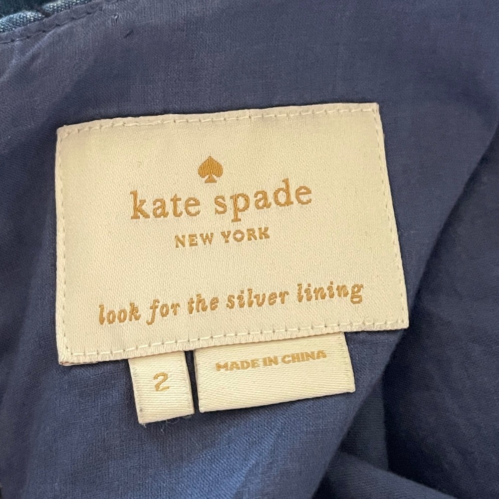 Kate Spade Denim Quilted Shift Dress Blue Gold Zipper Preppy Mod Coastal Size 2 - Picture 2 of 14